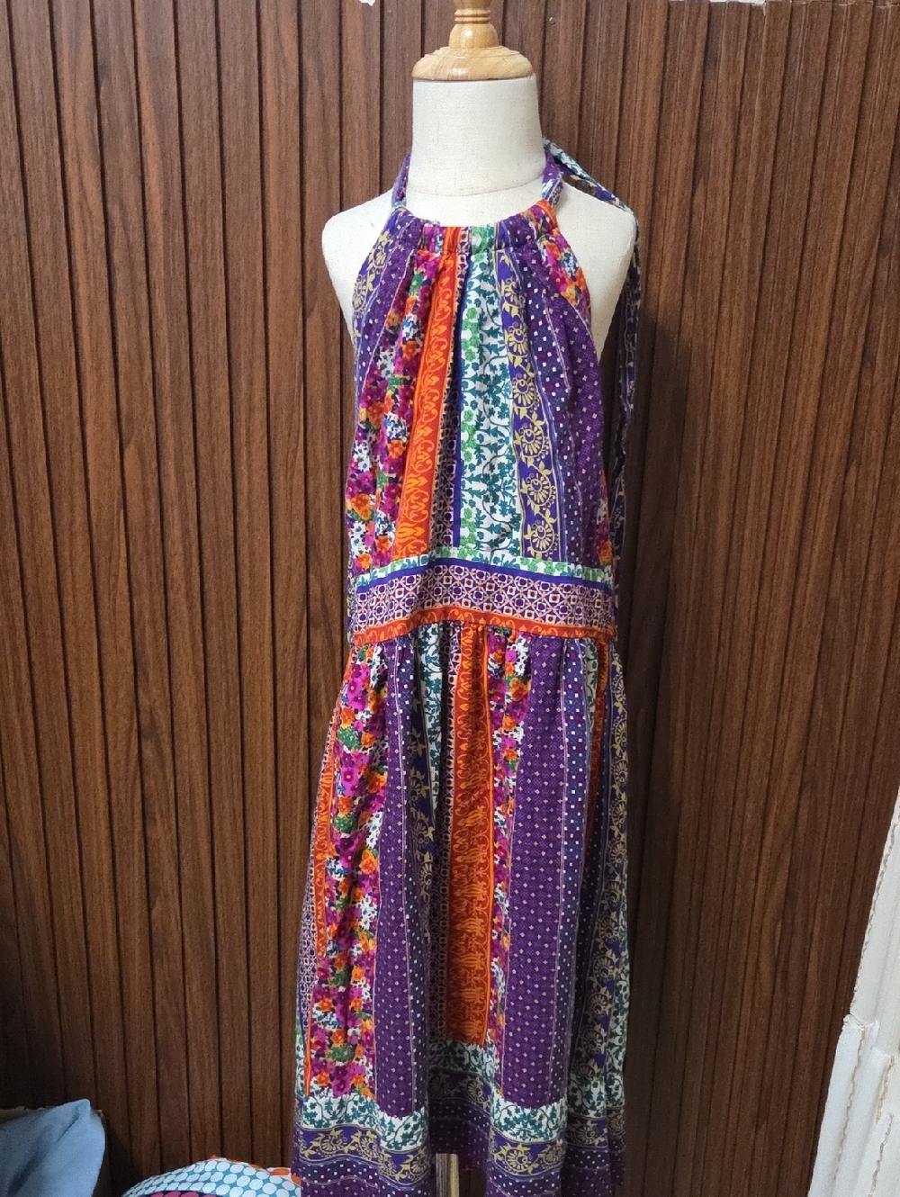 Twenty Purple Multi Boho Halter Maxi Dress for Girls Medium Size [0124]